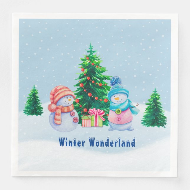 Winter Wonderland Snowmen Paper Napkin (Front)