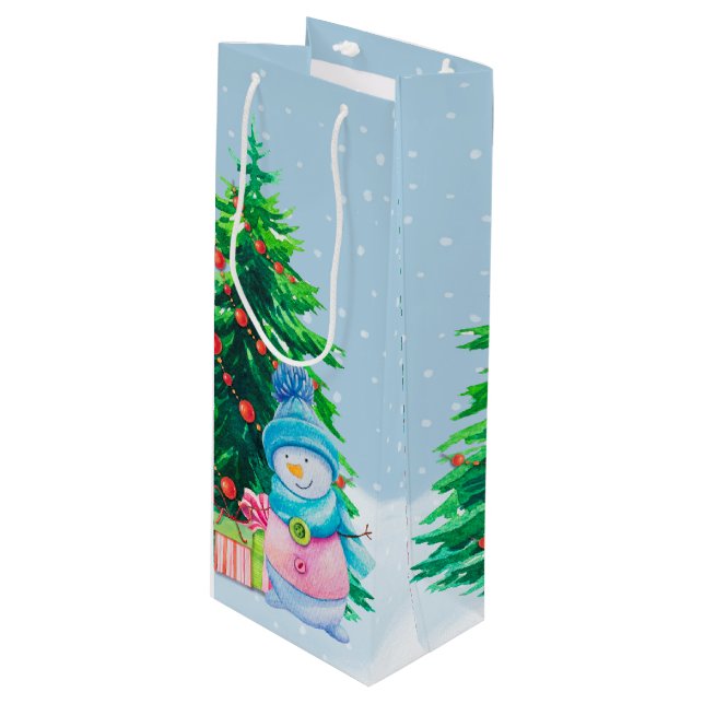Winter Wonderland Snowmen Sac cadeau vin (Devant Angle)