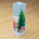 Winter Wonderland Snowmen Wine Gift Box<br><div class="desc">This wine bag design features two snowmen,  in front of Christmas tree. Both snowmen are wearing their winter hats and scarves. This design wraps around the box. On the top closure there's a tag that you can customize.</div>