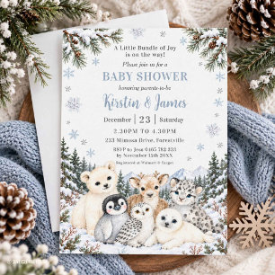Winter Wonderland Snowy Arctic Animals Baby Shower Invitation