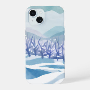 Winter Wonderland Snowy Blue Watercolor Painting iPhone 15 Case