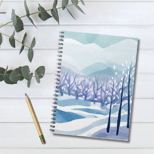 Winter Wonderland Snowy Blue Watercolor Painting Notebook