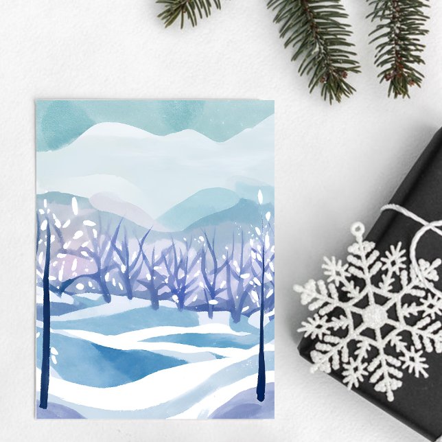 Winter Wonderland Snowy Blue Watercolor Painting Postcard (Creator Uploaded)