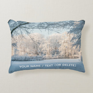 Winter Wonderland Snowy Lake Trees Accent Pillow