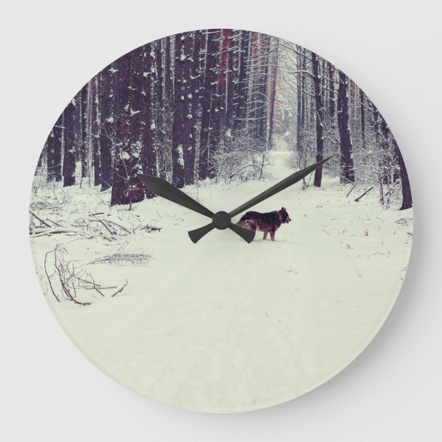 Winter Wonderland: Snowy Pine Forest Large Clock (Front)