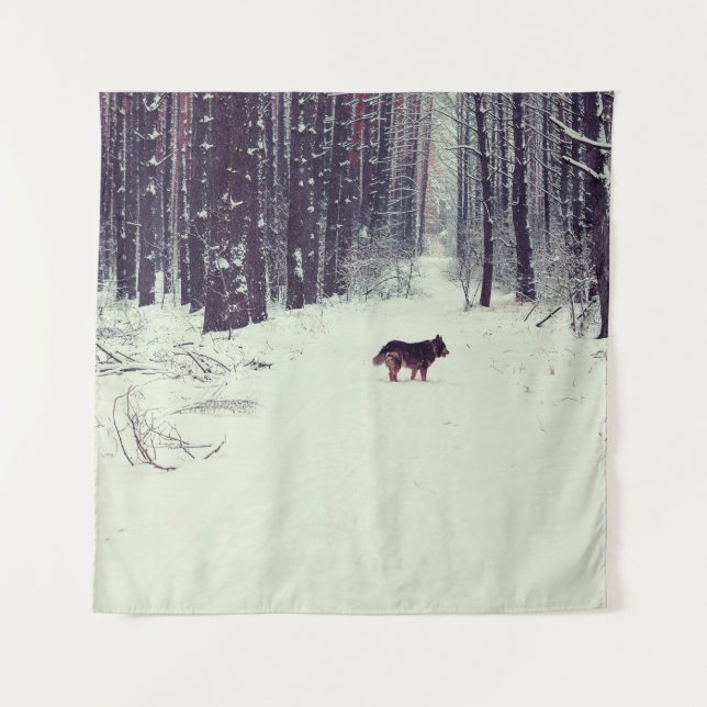 Winter Wonderland: Snowy Pine Forest Tapestry (Front)