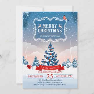 Winter Wonderland Snowy Village Merry Christmas Invitation