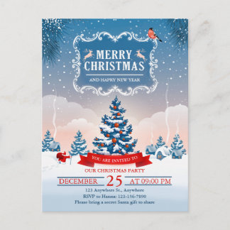 Winter Wonderland Snowy Village Merry Christmas Invitation Postcard