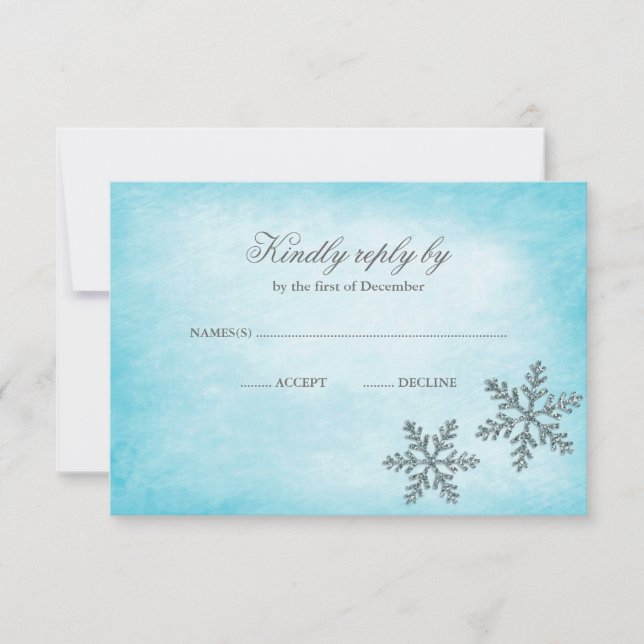 Winter Wonderland Sparkle Snowflakes Teal RSVP (Front)