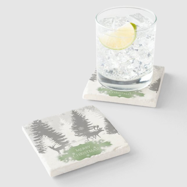 Winter Wonderland Stone Coaster - Green (Side)