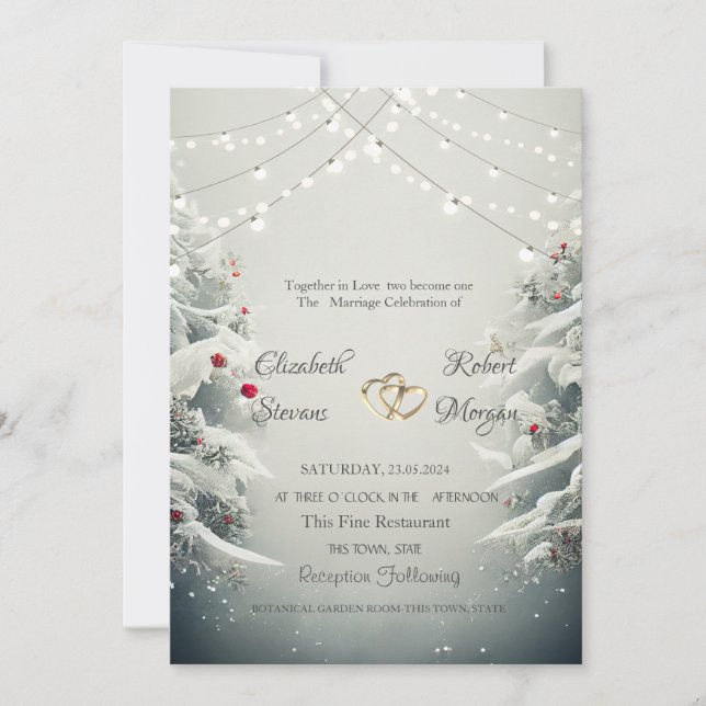 Winter Wonderland, String Lights Balls Wedding Invitation (Front)