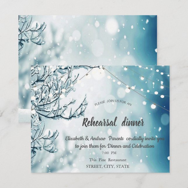Winter Wonderland, String Lights Rehearsal Dinner Invitation (Front/Back)