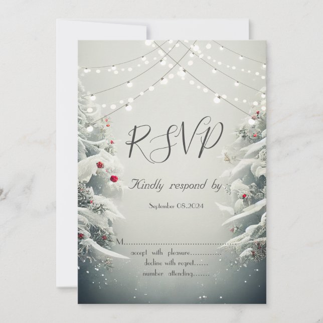 Winter Wonderland, String Lights Snow RSVP  Invitation (Front)