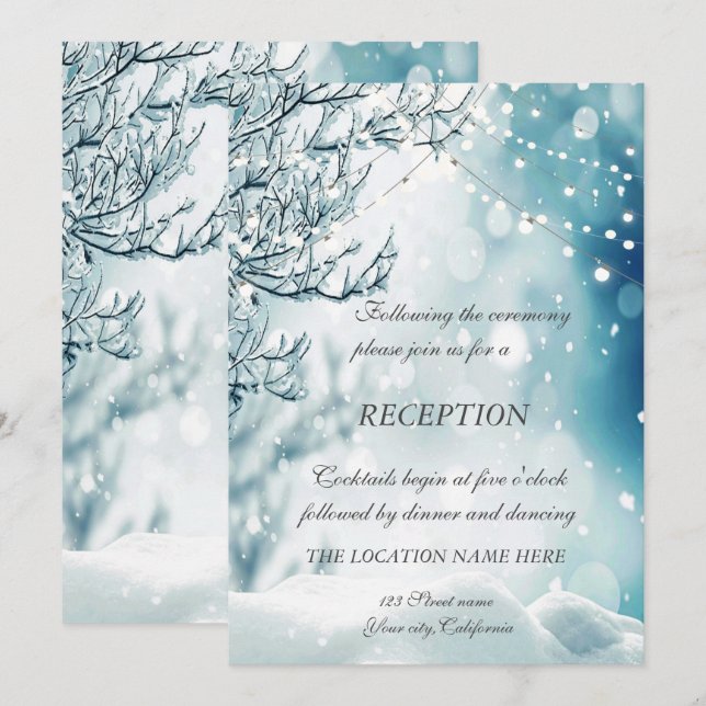 Winter Wonderland, String Lights Wedding Reception Invitation (Front/Back)