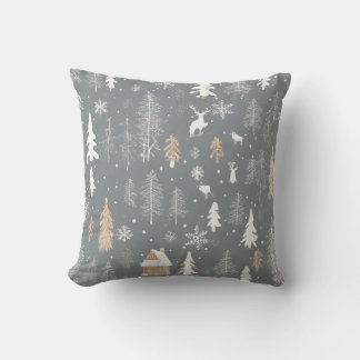 Winter Wonderland Throw Pillow with trees & deer