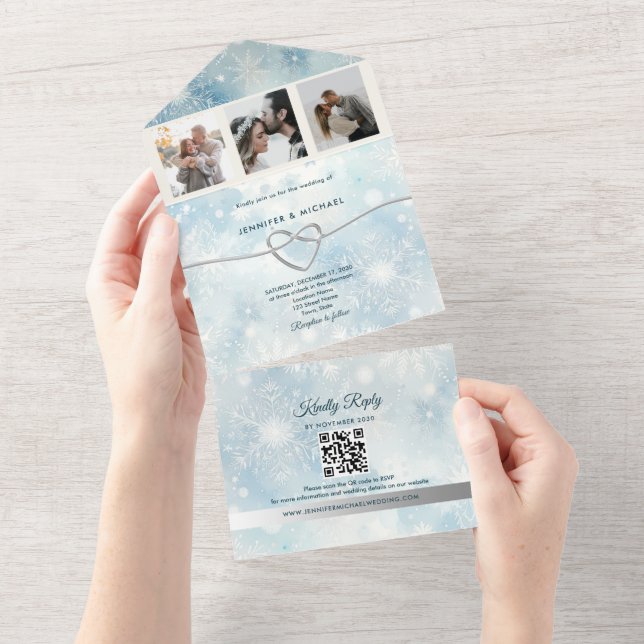 Winter Wonderland tout en un Invitation QR+Photos (Déchirure)