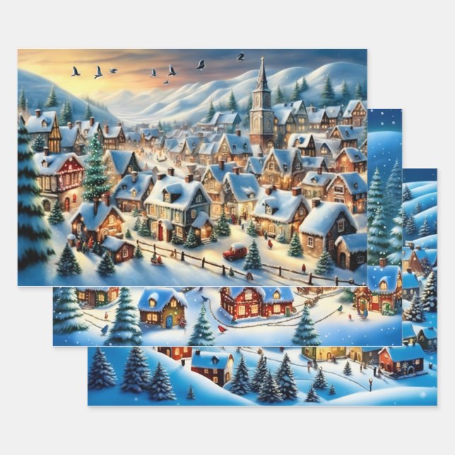 Winter Wonderland Towns Christmas Wrapping Paper  (Set)