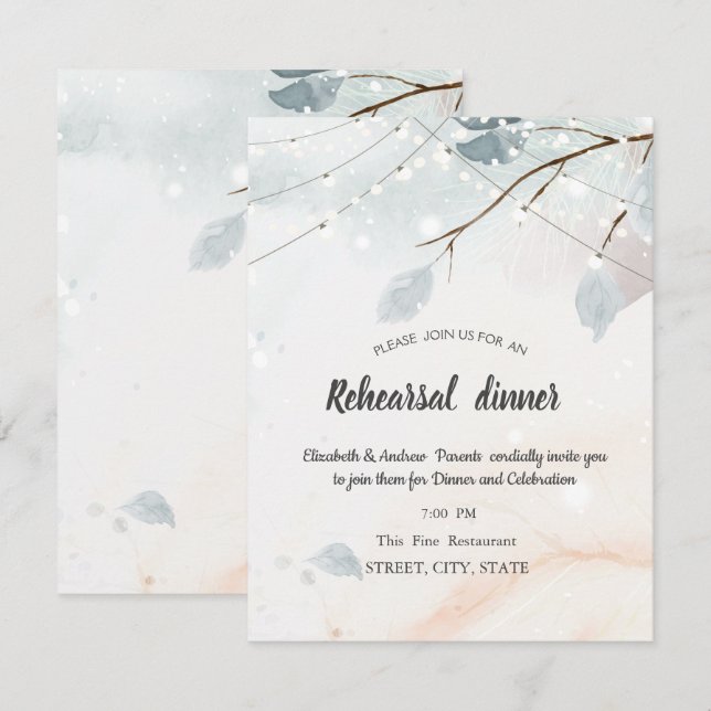 Winter Wonderland,Tree Branch Rehearsal Dinner Invitation (Front/Back)