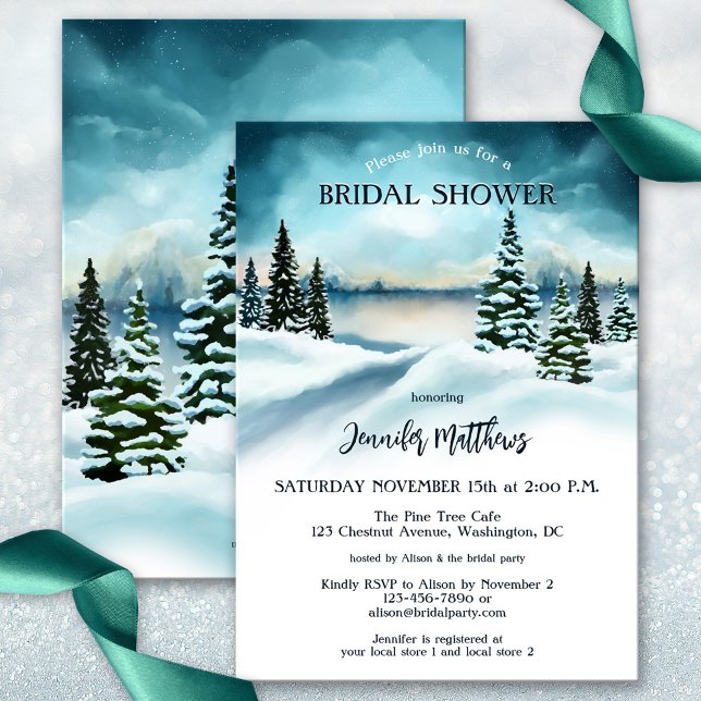 Winter Wonderland Watercolor Bridal Shower  Invitation (Watercolor winter wonderland bridal shower invitation in pretty teal turquoise colors.)