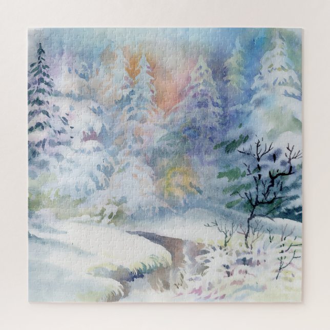 Winter Wonderland: Watercolor Landscape Jigsaw Puzzle (Vertical)