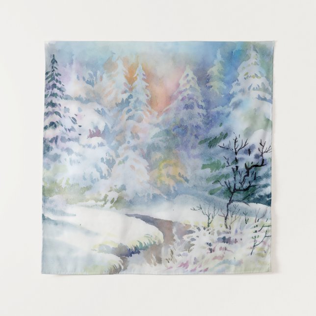 Winter Wonderland: Watercolor Landscape Tapestry (Front)