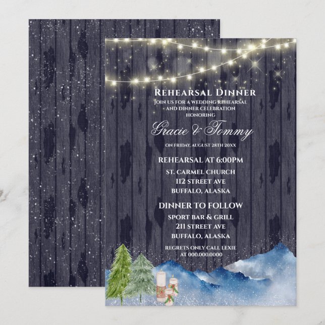 Winter Wonderland | Watercolor Rehearsal Dinner Invitation (Front/Back)