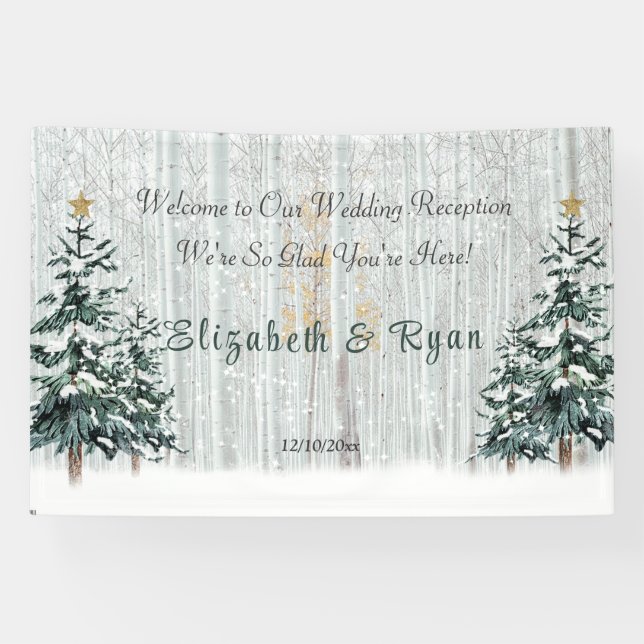 Winter Wonderland Wedding Birch Trees Pine Trees  Banner (Horizontal)