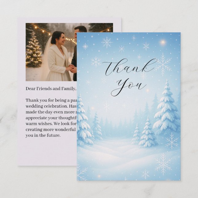 Winter Wonderland Wedding Flat Thank You Card (Front/Back)
