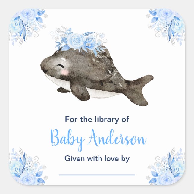 Winter Wonderland Whale Baby Shower Bookplate Square Sticker (Front)