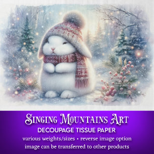 Winter Wonderland White Bunny Decoupage  Tissue Paper