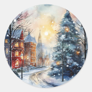 Winter wonderland white Christmas Classic Round Sticker