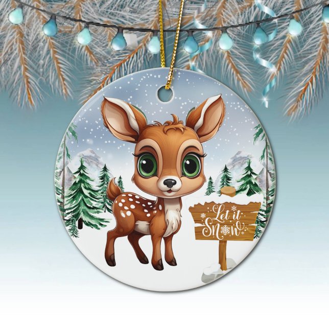 Winter Wonderland Wildlife Deer Holiday Decor 🦌🎄 Ceramic Ornament (Winter wonderland wildlife deer holiday decor ornament cute baby doe Let It Snow Decoration 🦌🎄)