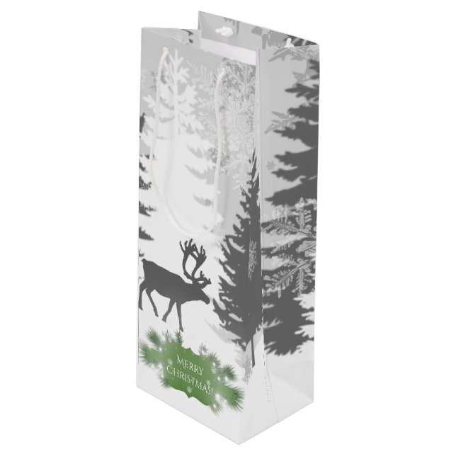 Winter Wonderland Wine Gift Bag - Green (Front Angled)