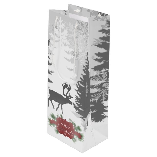 Winter Wonderland Wine Gift Bag - Red (Front Angled)
