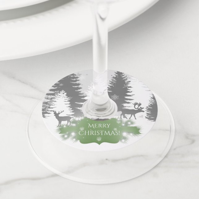Winter Wonderland Wine Glass Tags - Green (Close Up)