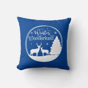 Winter Wonderland Winter Scene with Deer Throw Pillow