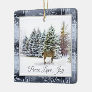 Winter Wonderland with Deer and Snowflakes Ceramic Ornament