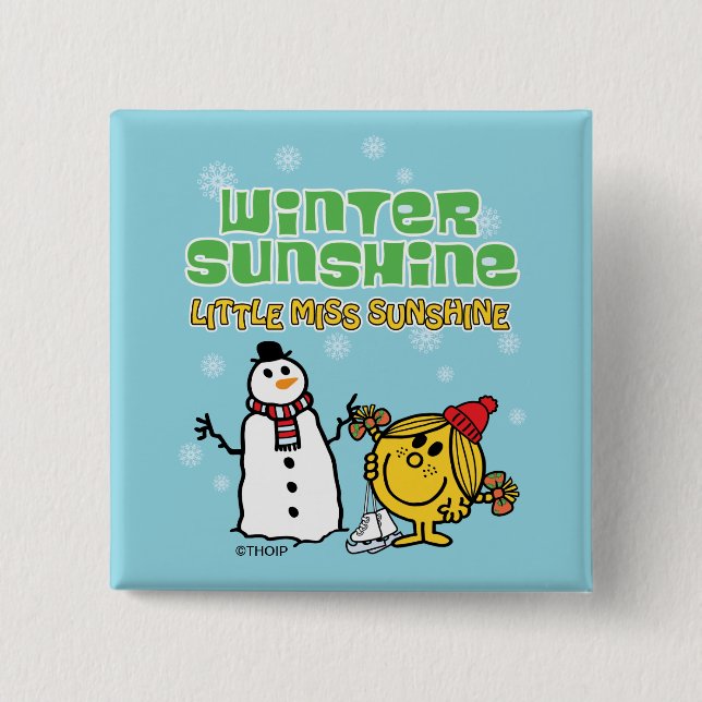 Winter Wonderland with Little Miss Sunshine 2 Inch Square Button (Front)