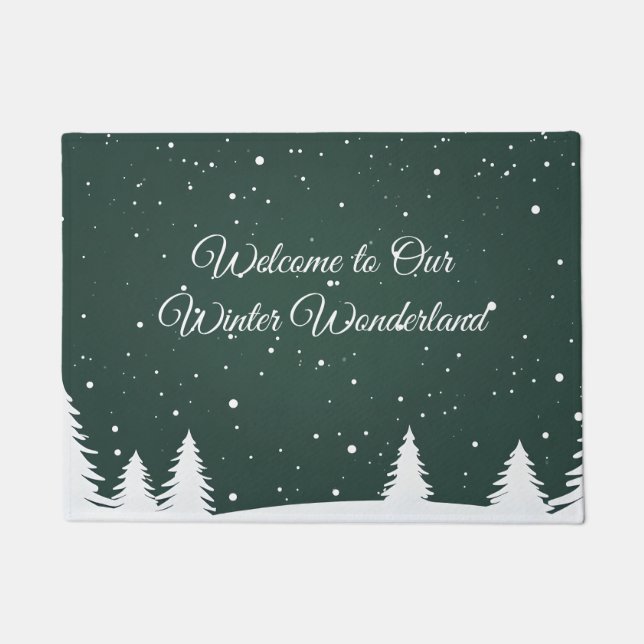 Winter Wonderland with Pine Tree Silhouettes Snow Doormat (Front)