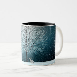 Winter Wonderland with Rabbit Two-Tone Coffee Mug
