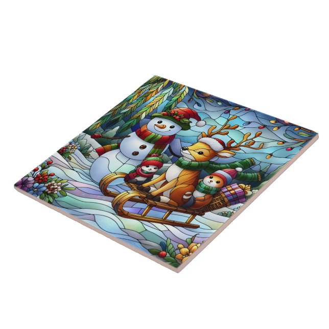 Winter wonderland with snowman and friends tile (Side)