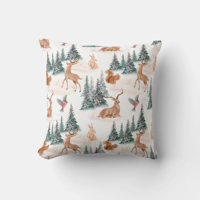 Winter Wonderland Woodland Animals Christmas Throw Pillow (Front)