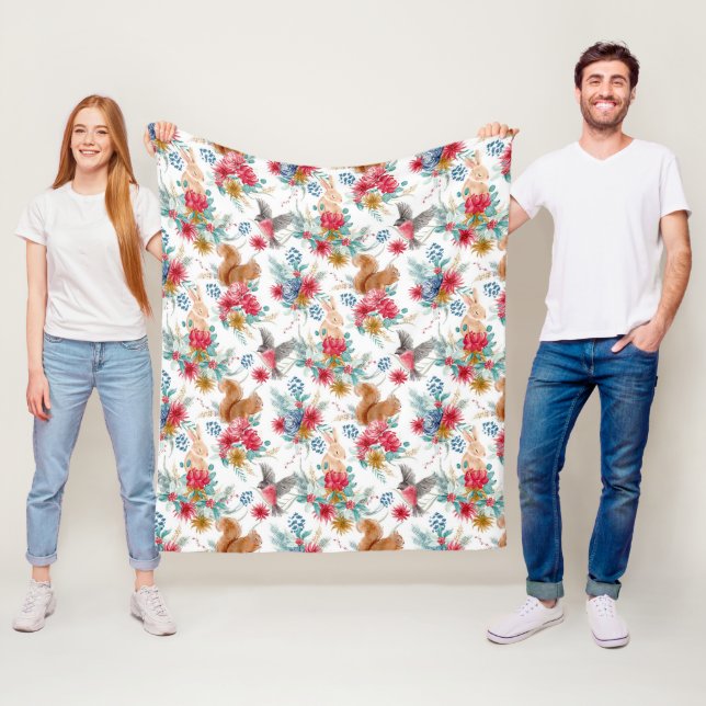 Winter Wonderland Woodland Christmas Animals Fleece Blanket (In Situ)