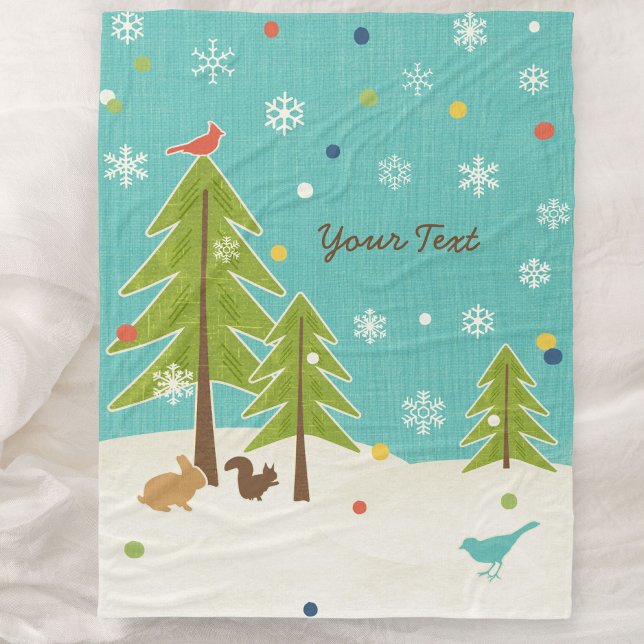 Winter Wonderland Woodland Scene personalized Fleece Blanket (Creator Uploaded)