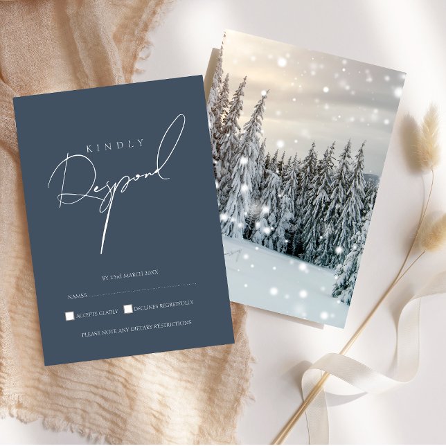 Winter Wonderland Woodland Snow Script Wedding RSVP Card (Winter Wonderland Woodland Snow Script Wedding RSVP Card)