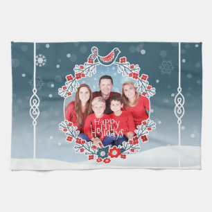 Winter Wonderland Your Photo Christmas Wreath Snow Kitchen Towel