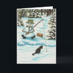 Winter Wonders Snowman Gone Fishing by Bihrle Holiday Card<br><div class="desc">When is a good time to go fishing? Anytime! 

Meet the Flurries! You will never out grow our childhood snowmen memories. Now you can share the love & happiness that only a snowman knows how to best.

Art & illustrations are by AmyLyn Bihrle.</div>