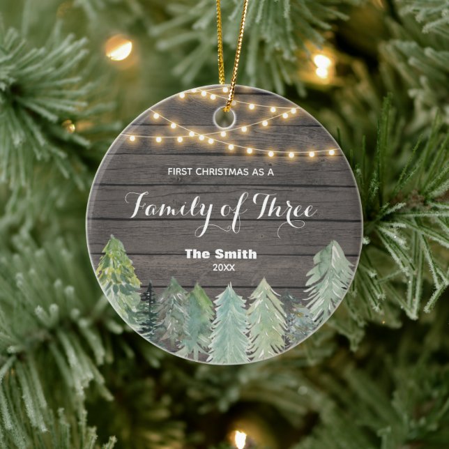 Winter Wood First Christmas as a Family of Three Ceramic Ornament (Tree)