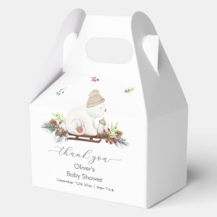 Winter Wooden Sleigh Polar Bear Baby Shower Favor Box