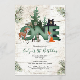 Winter Woodland 1st Birthday Party Invitation